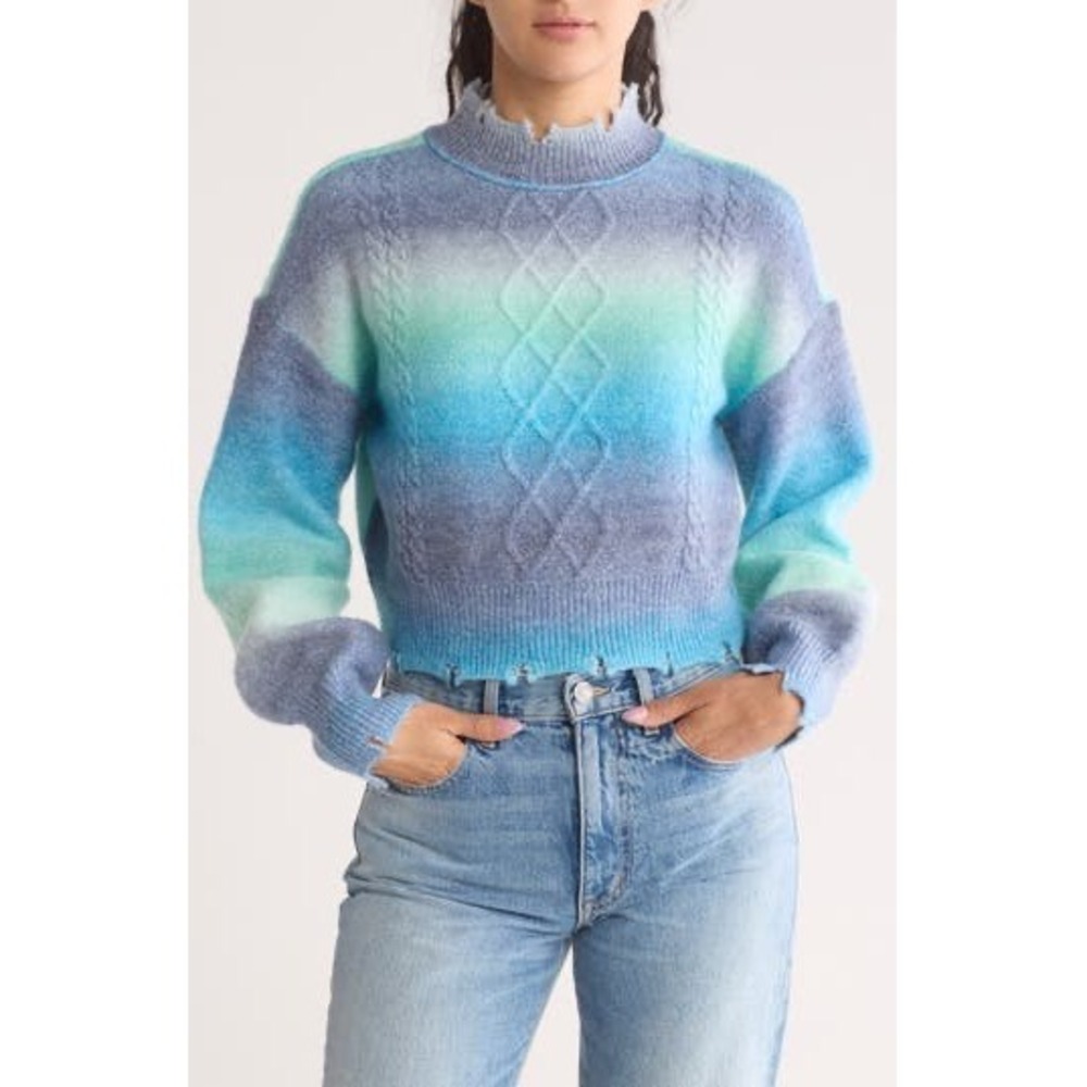NYC Knits Ombre Sweater Distressed Mock Neck Pullover Extra Large XL NWT